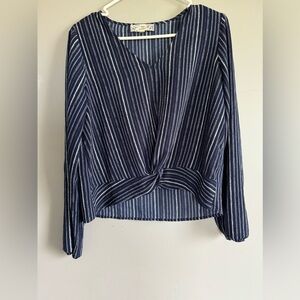 Pink Republic Navy Blue and White Twist front Work Attire Shirt Blouse High Low